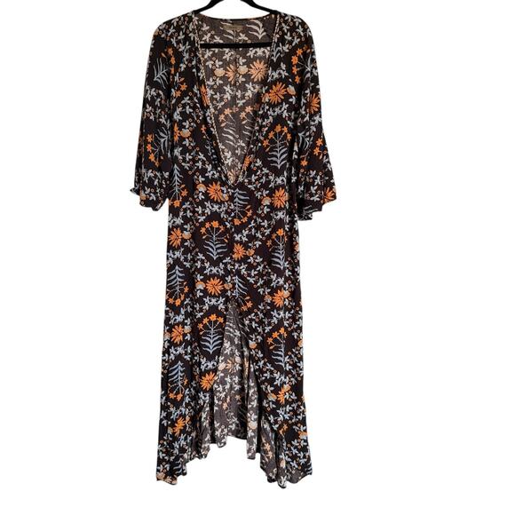 tennis Sx l/XL Long Kaftan Coverup Floral Beaded Beach Pool Vacation Boho Cruise - Picture 1 of 16